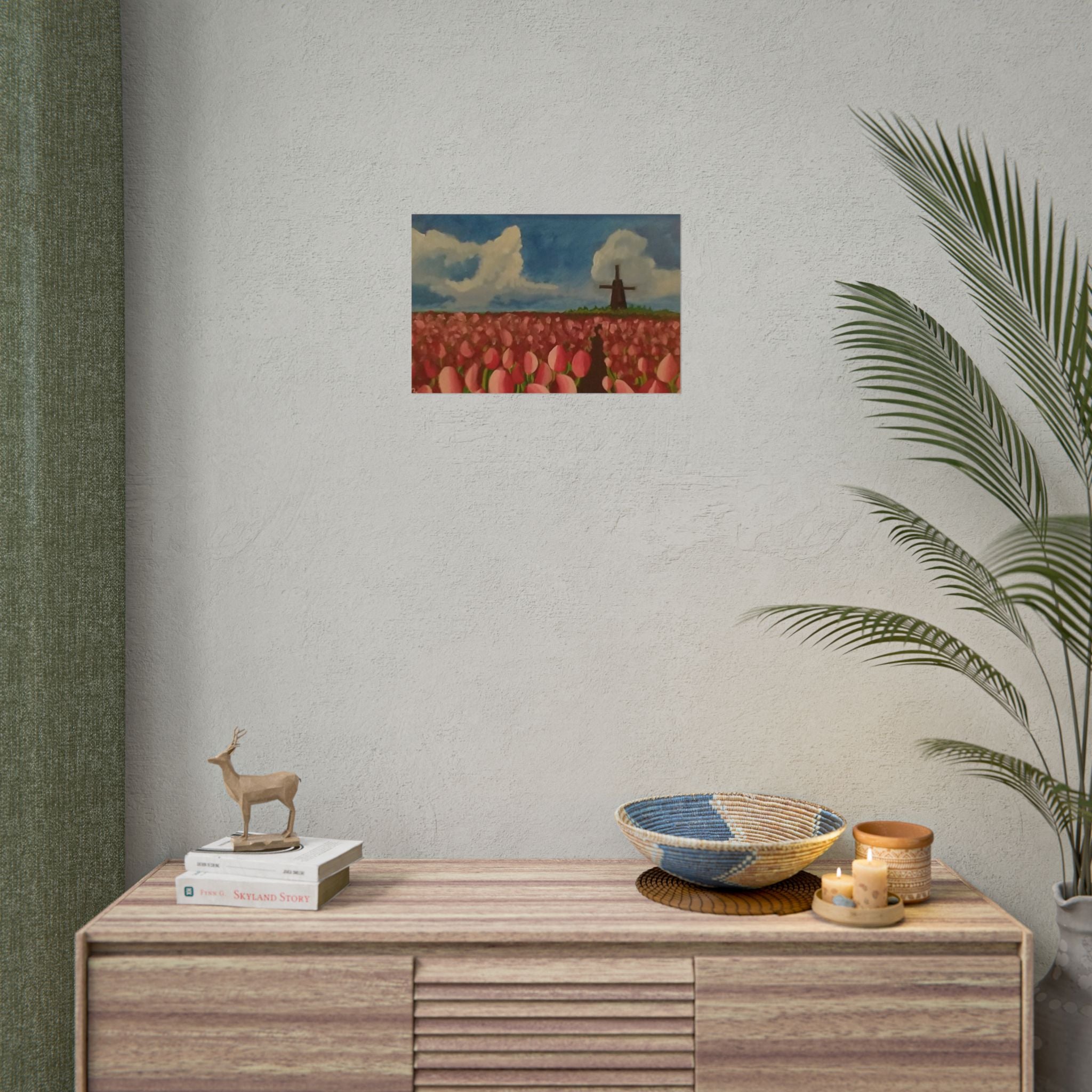 Rolled Poster — Tulip Field Landscape Print with Windmill