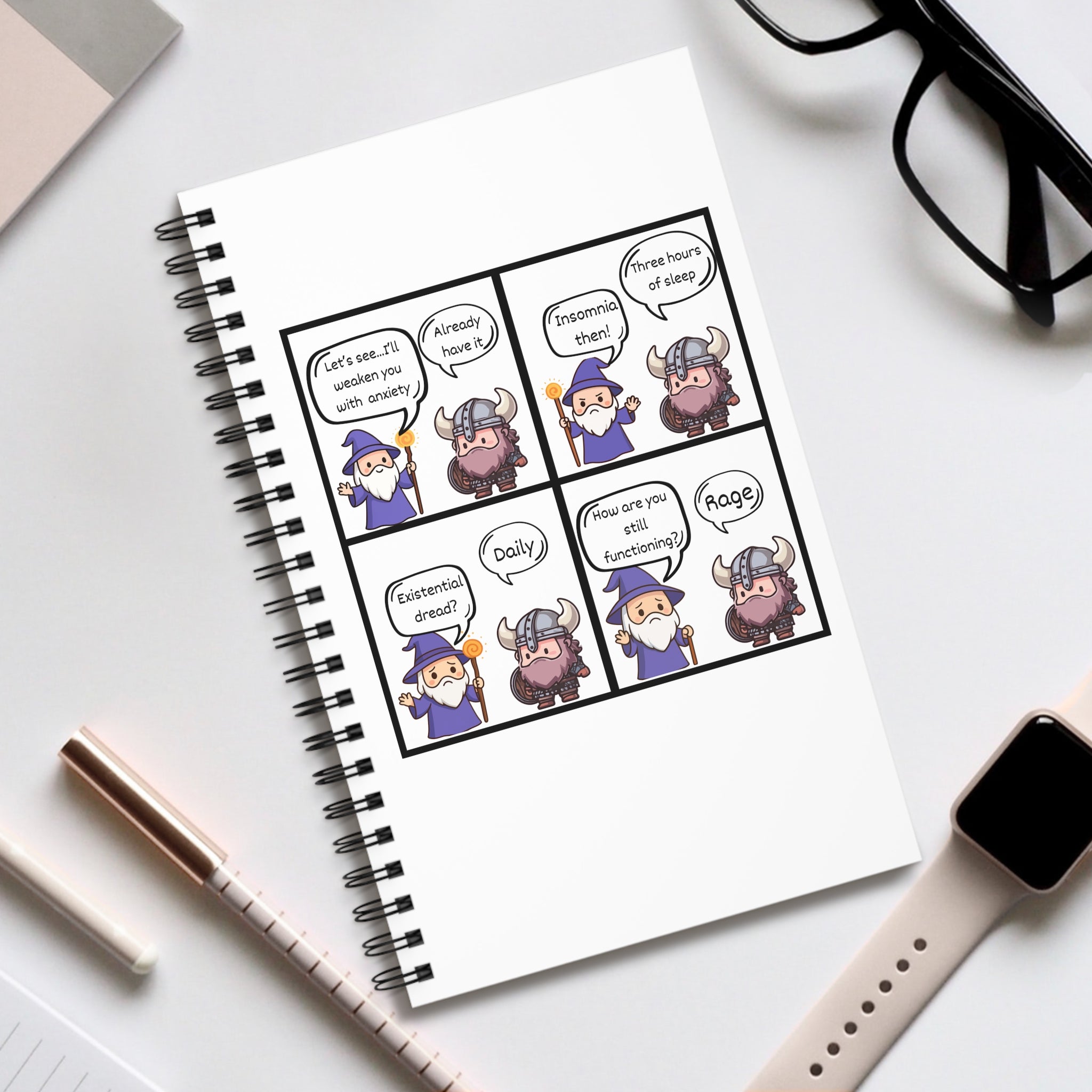 Cute Comic Spiral Journal – D&D Themed Notebook