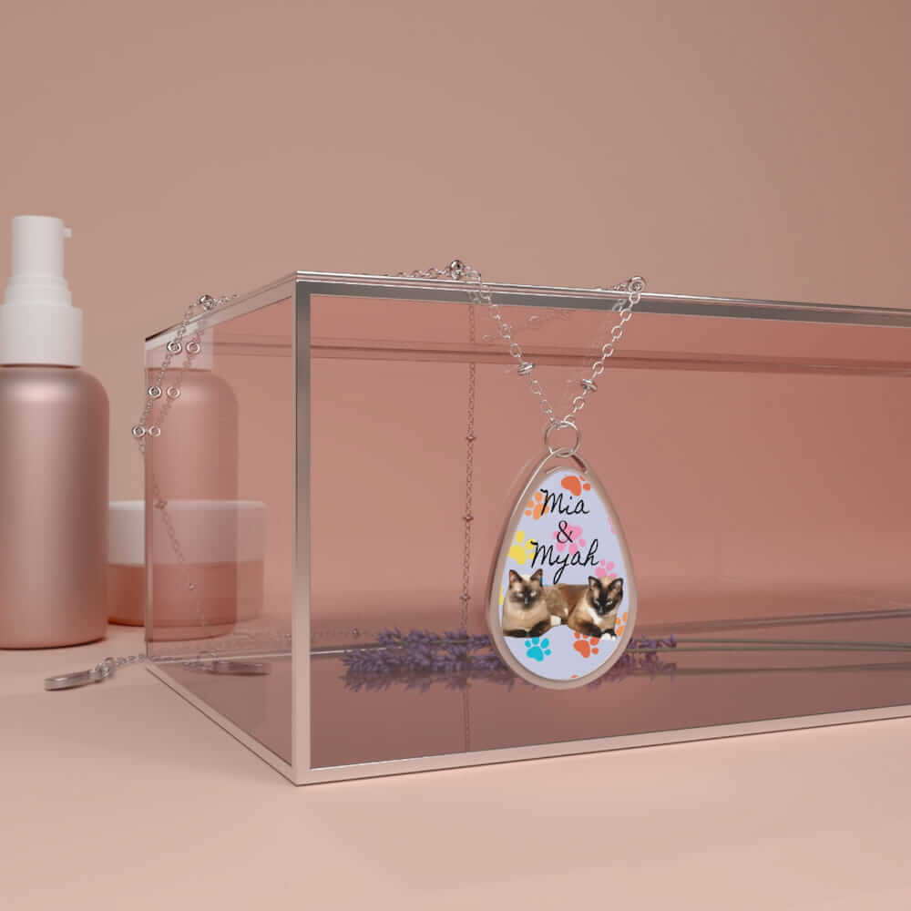 Personalized Oval Photo Necklace — Custom Pet Photo Teardrop Pendant