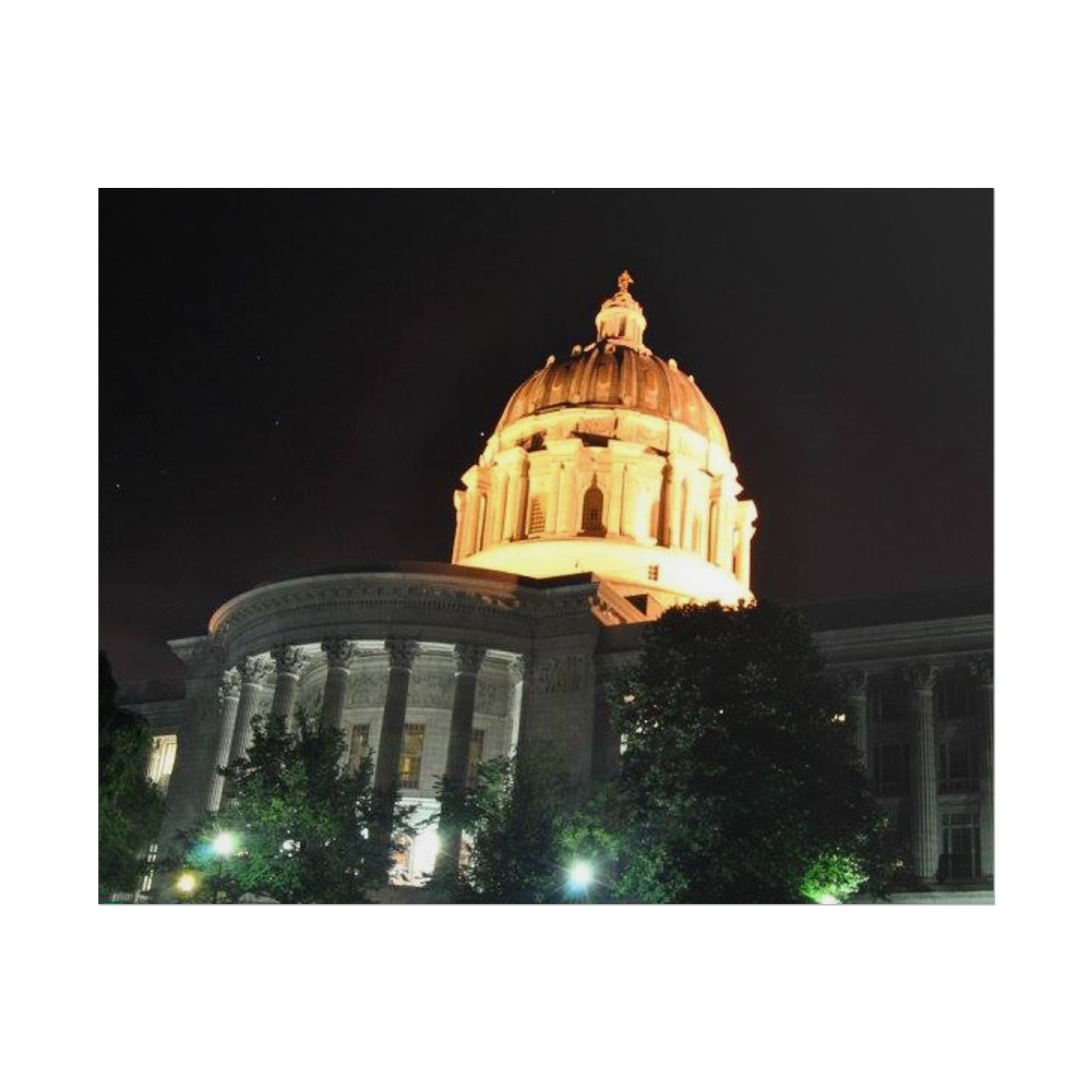 Nighttime Missouri Capitol Dome Rolled Poster — Illuminated Government Building Wall Art