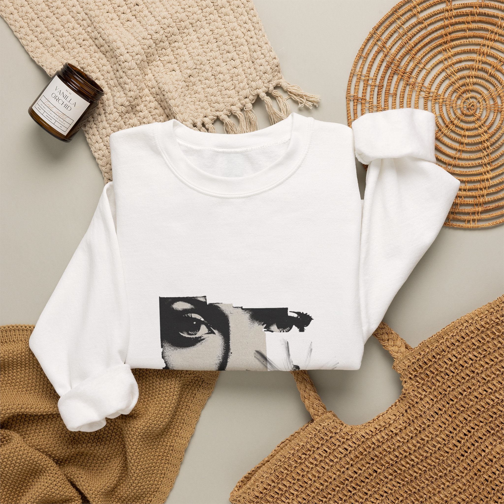 Collage Sweatshirt — Monochrome Floral Portrait Crewneck