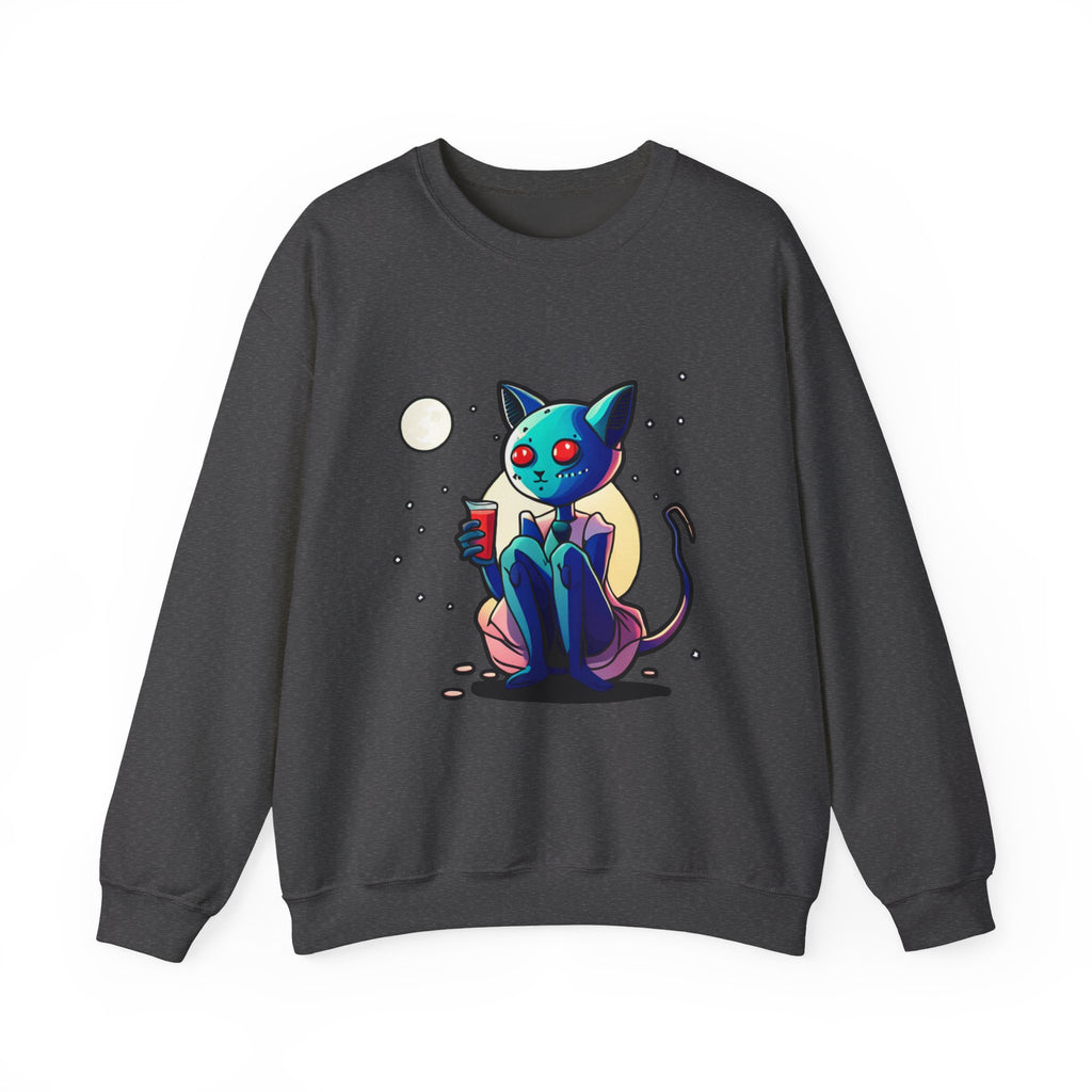 Alien Cat Crewneck Sweatshirt — Neon Cosmic Cat Graphic