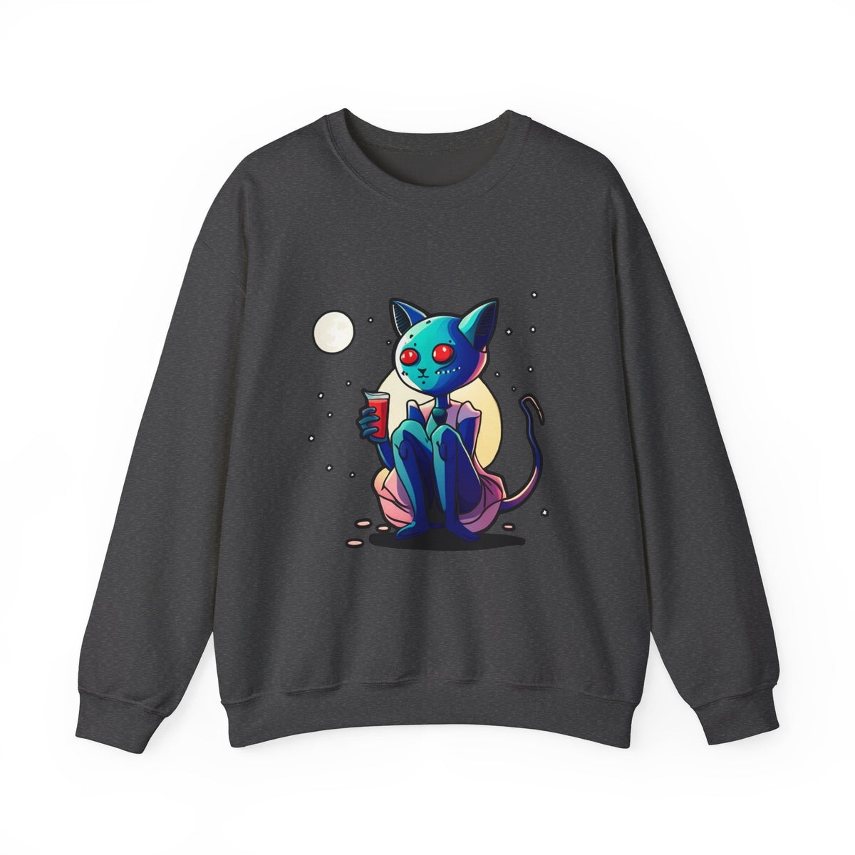 Alien Cat Crewneck Sweatshirt — Neon Cosmic Cat Graphic