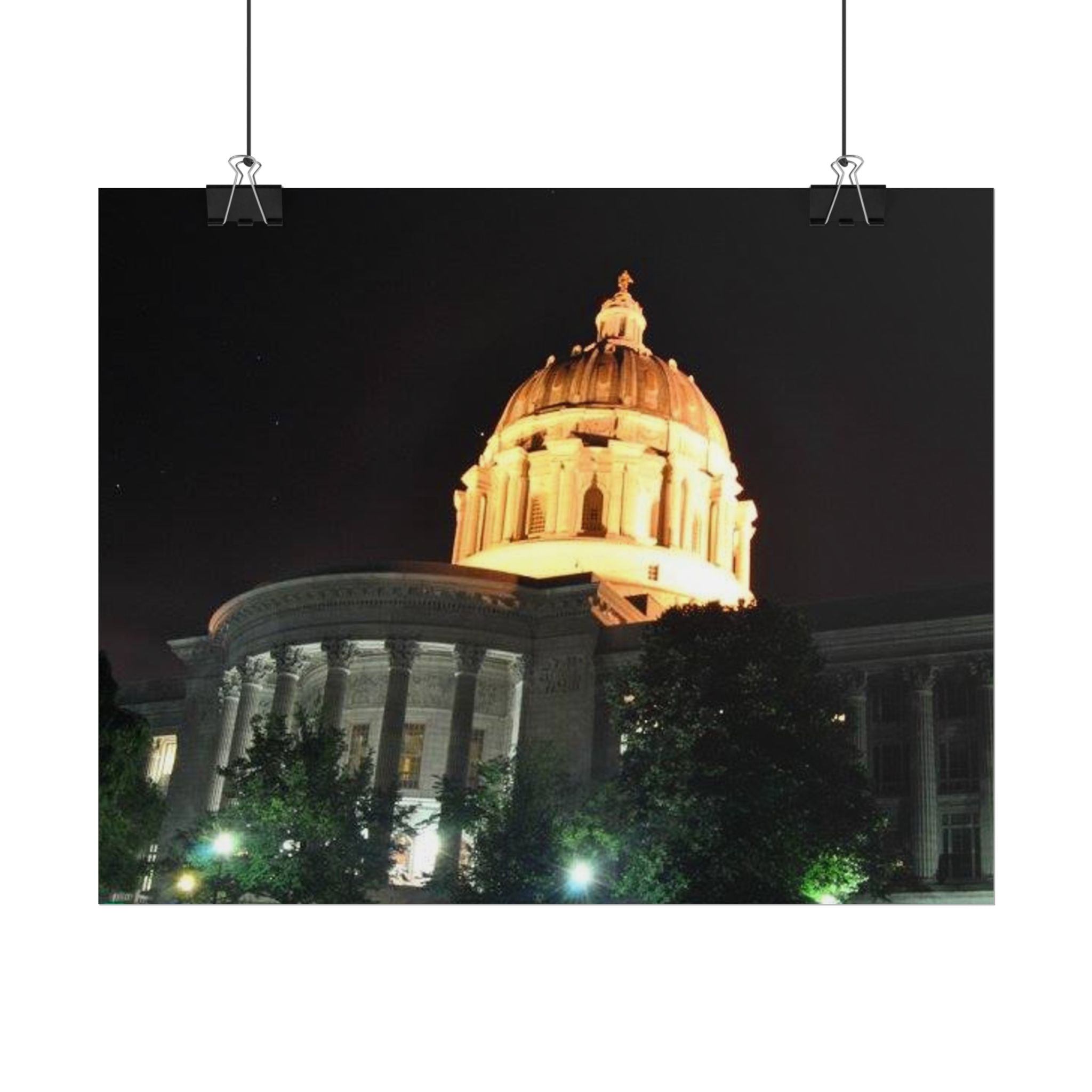 Nighttime Missouri Capitol Dome Rolled Poster — Illuminated Government Building Wall Art