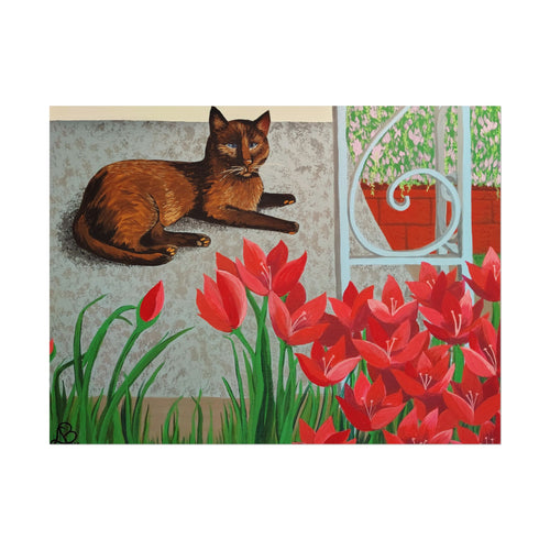 'Chillin' Cat and Flowers' Rolled Poster — Wall Art Print