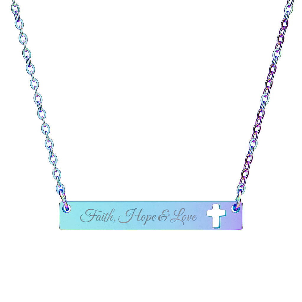 Personalize it! Engraved Cutout Cross Bar Necklace