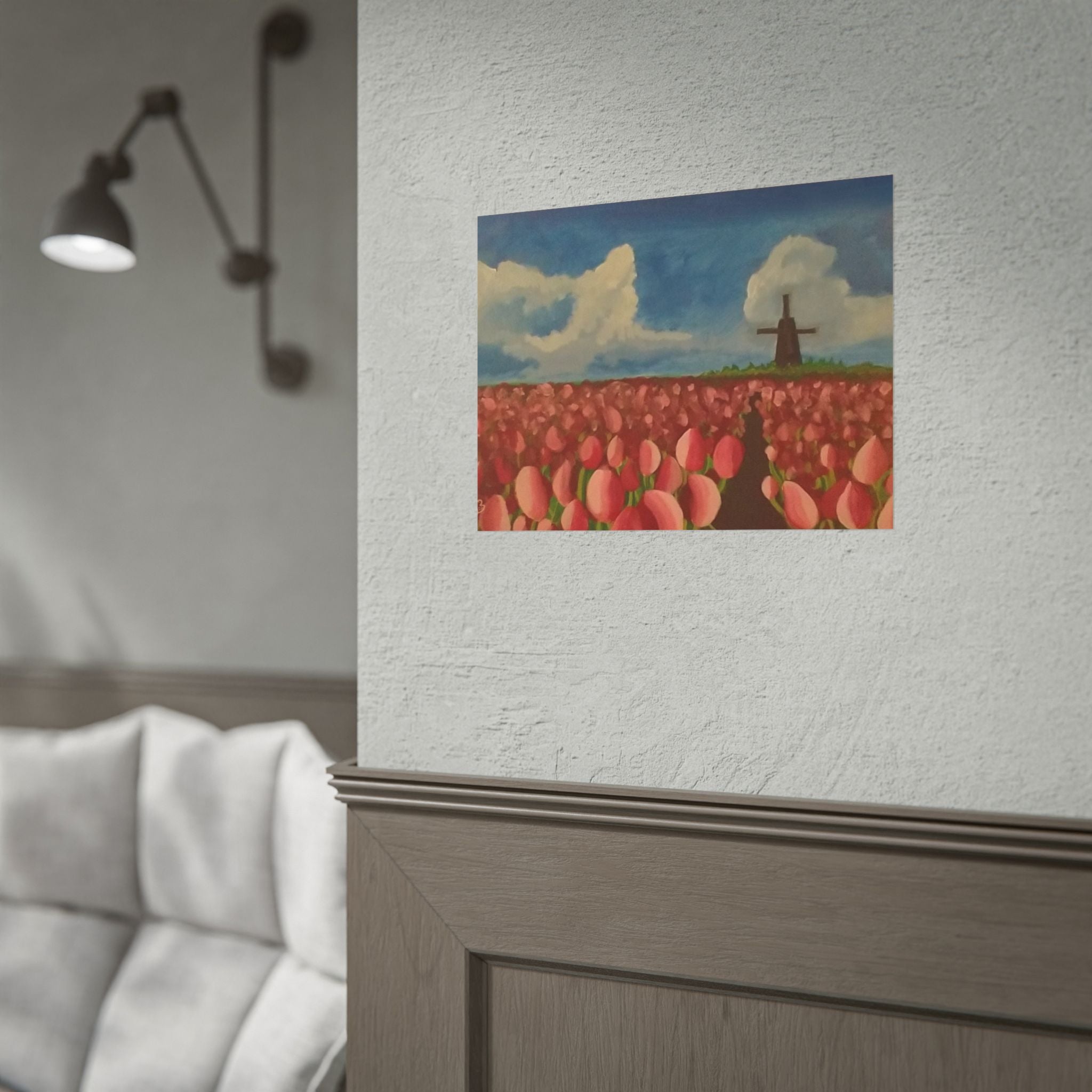 Rolled Poster — Tulip Field Landscape Print with Windmill
