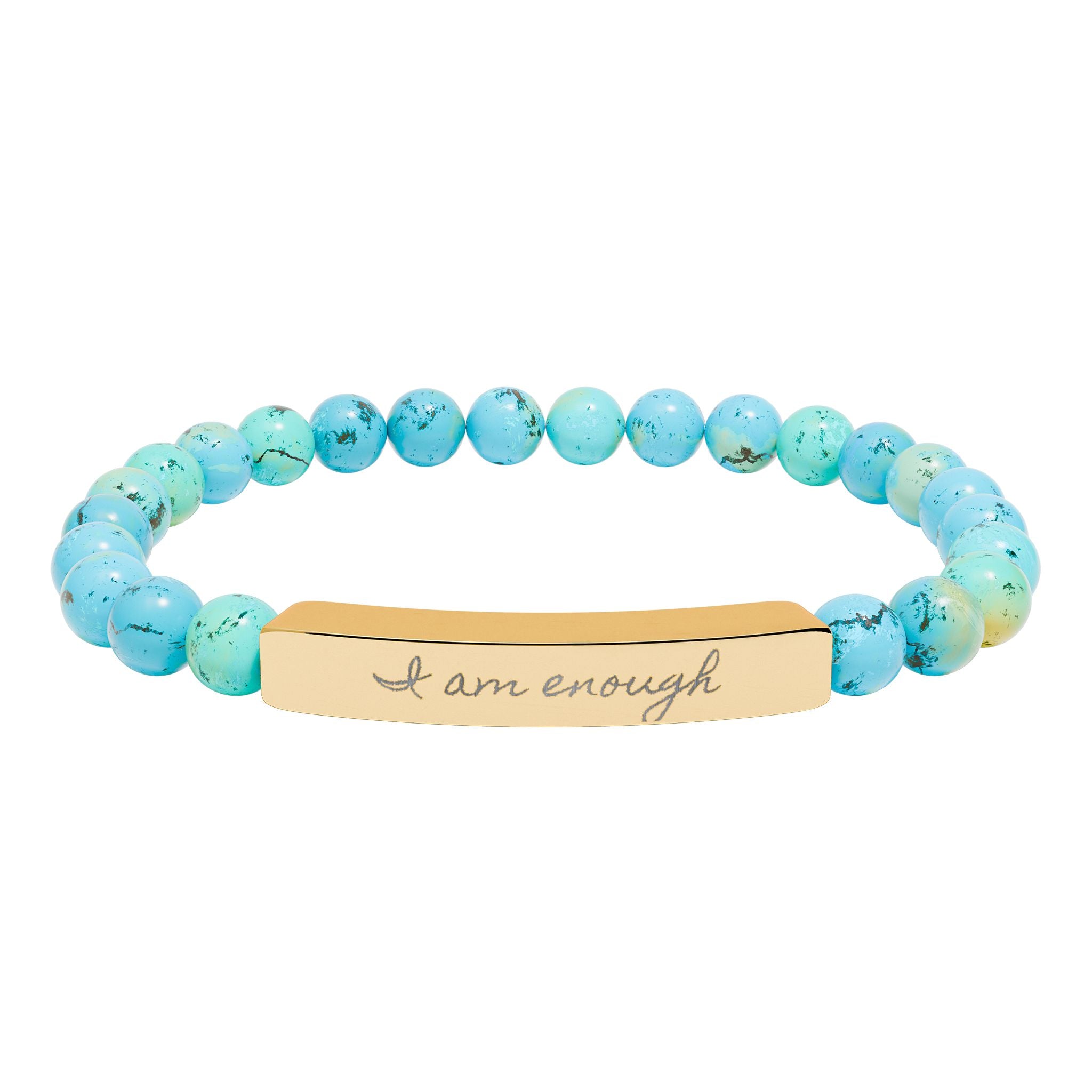 Personalize it! Engravable Natural Stone Stretch Bracelet — Bar Bead Bracelet ("I am enough")