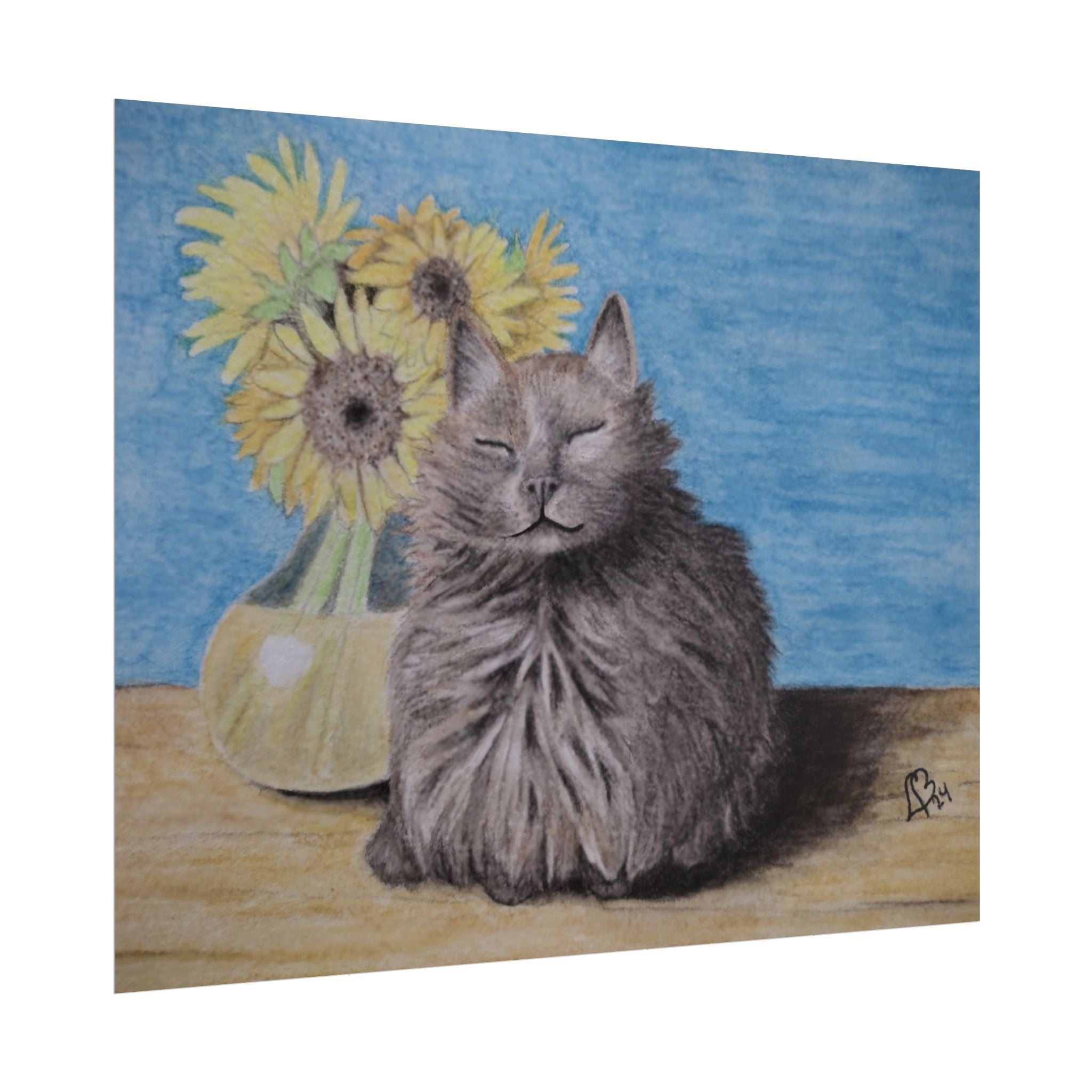 Cat with Sunflowers Poster — Rolled Art Print