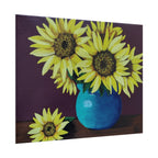 Yellow Sunflowers in Blue Vase Rolled Art Print