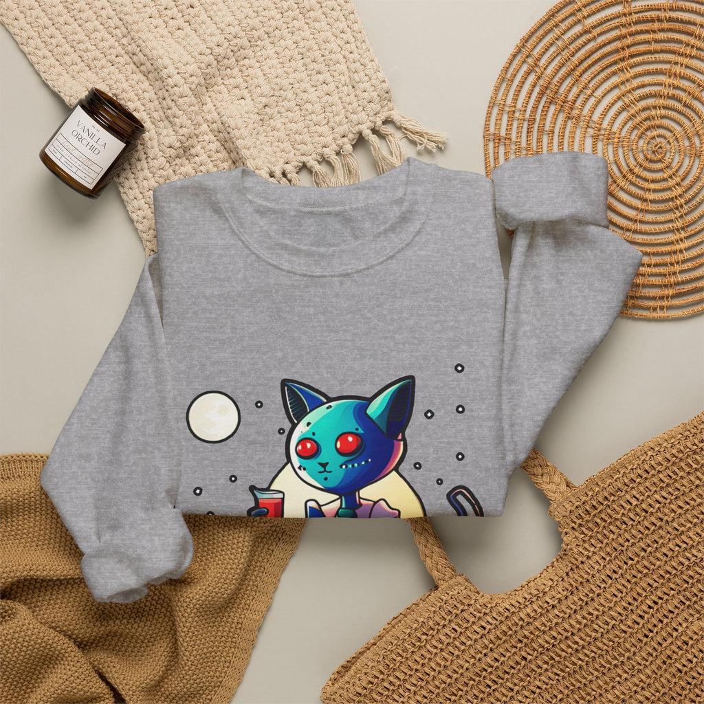 Alien Cat Crewneck Sweatshirt — Neon Cosmic Cat Graphic