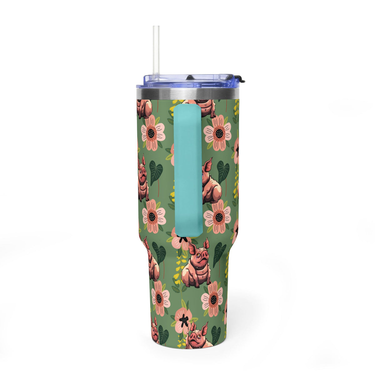 40oz Floral Squonk Tumbler — Insulated Vacuum Travel Mug