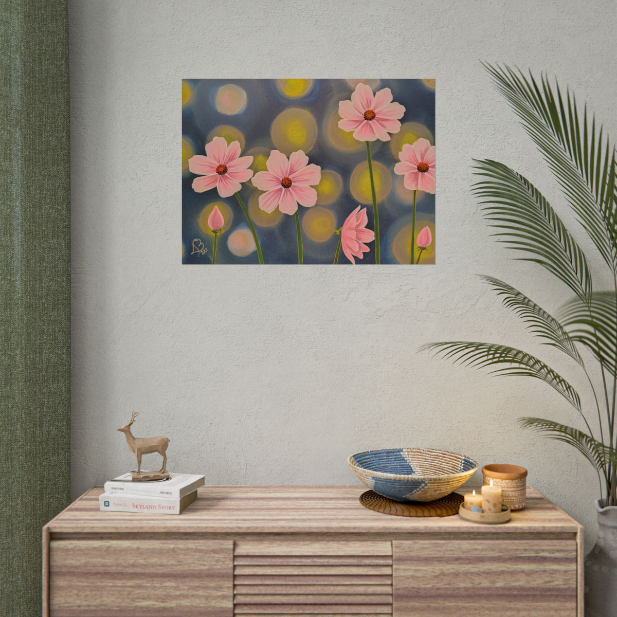 Backlit Flowers Poster — Rolled Wall Art with Bokeh Lights