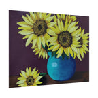 Yellow Sunflowers in Blue Vase Rolled Art Print