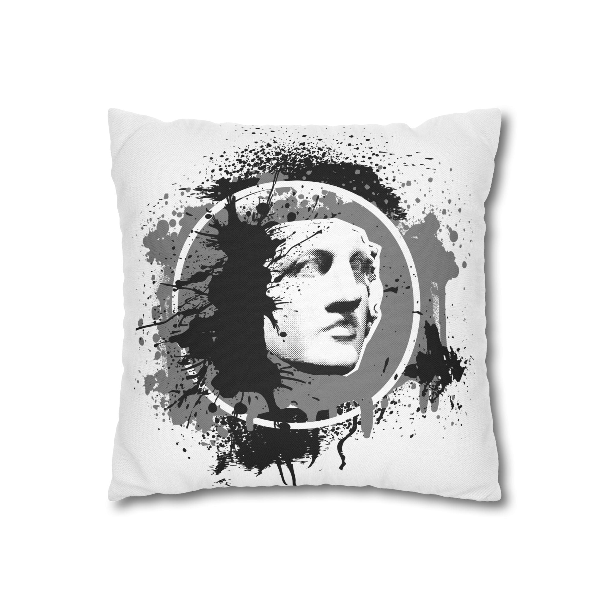 Statue Splash Art Pillow — Black Ink Splash Decorative Throw Pillow