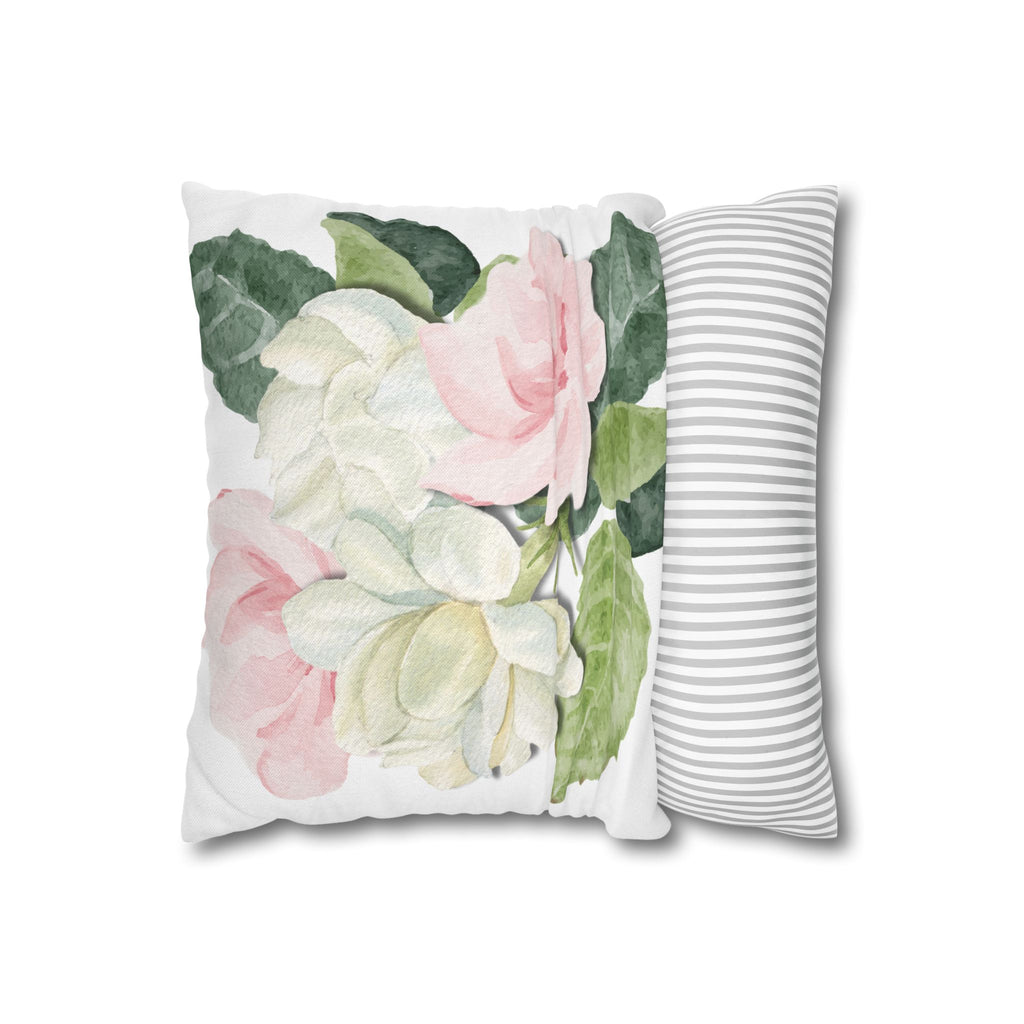 Peony Floral Garden Pillowcase — Pink & White Decorative Throw Pillowcase