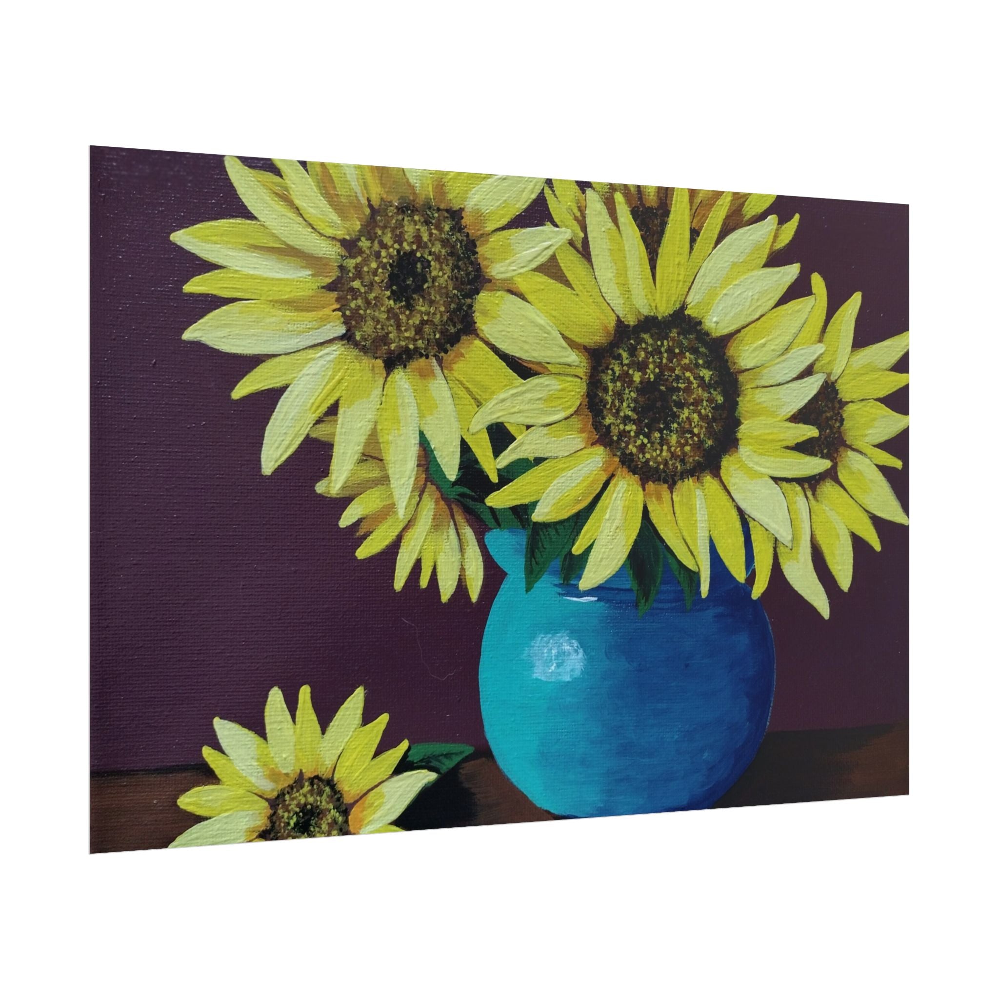 Yellow Sunflowers in Blue Vase Rolled Art Print