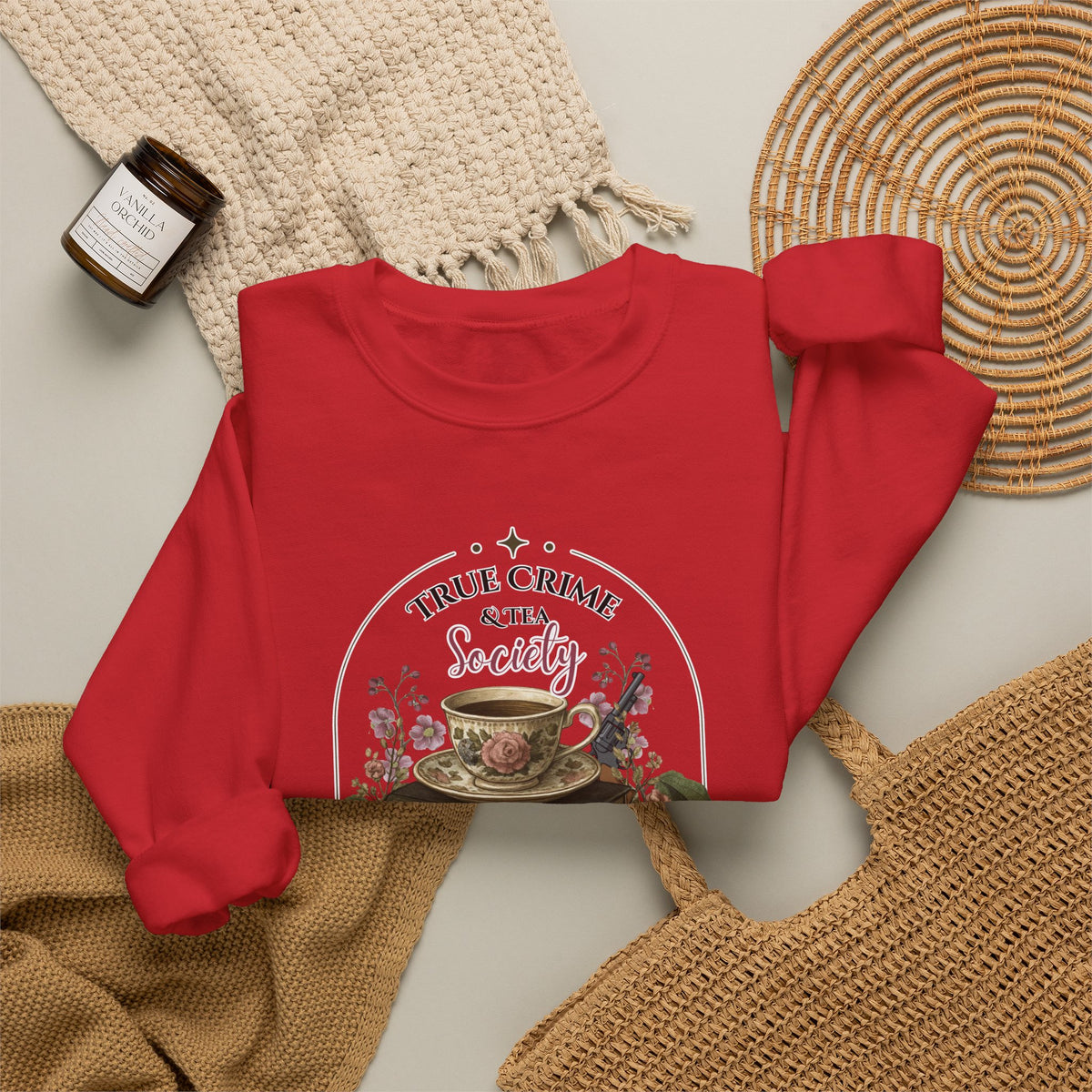 True Crime Book Club Sweatshirt — "True Crime & Tea" Vintage Stack Design
