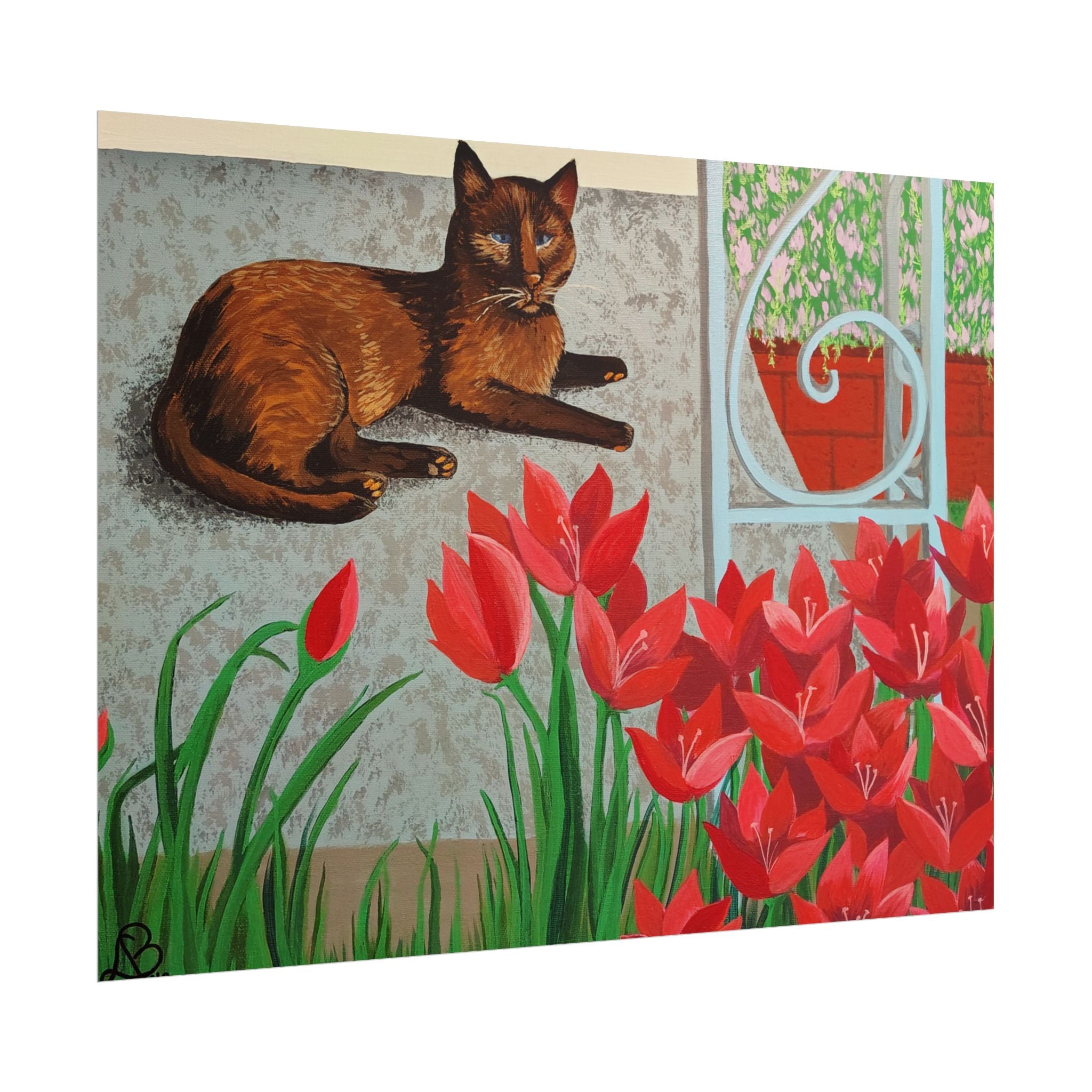'Chillin' Cat and Flowers' Rolled Poster — Wall Art Print