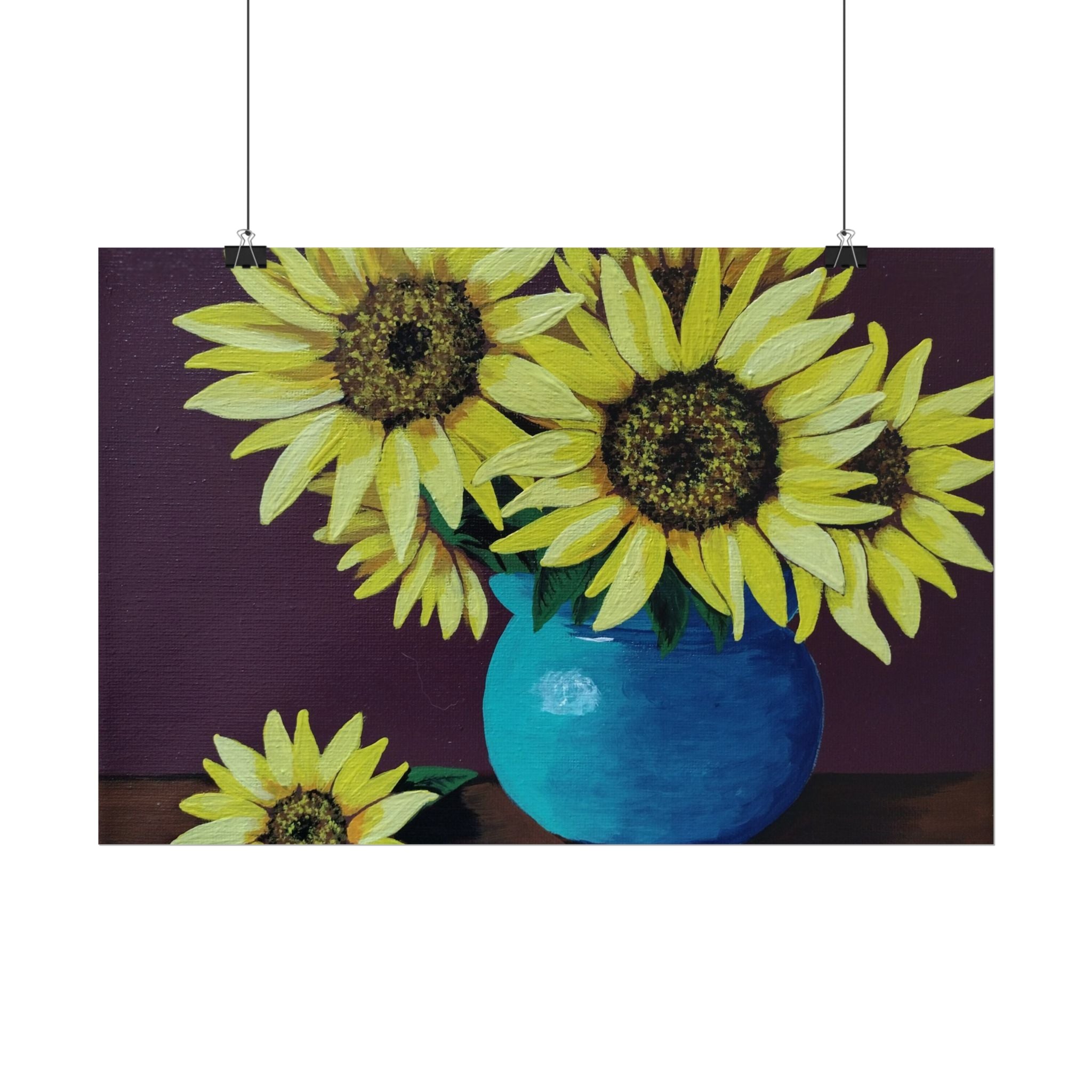 Yellow Sunflowers in Blue Vase Rolled Art Print