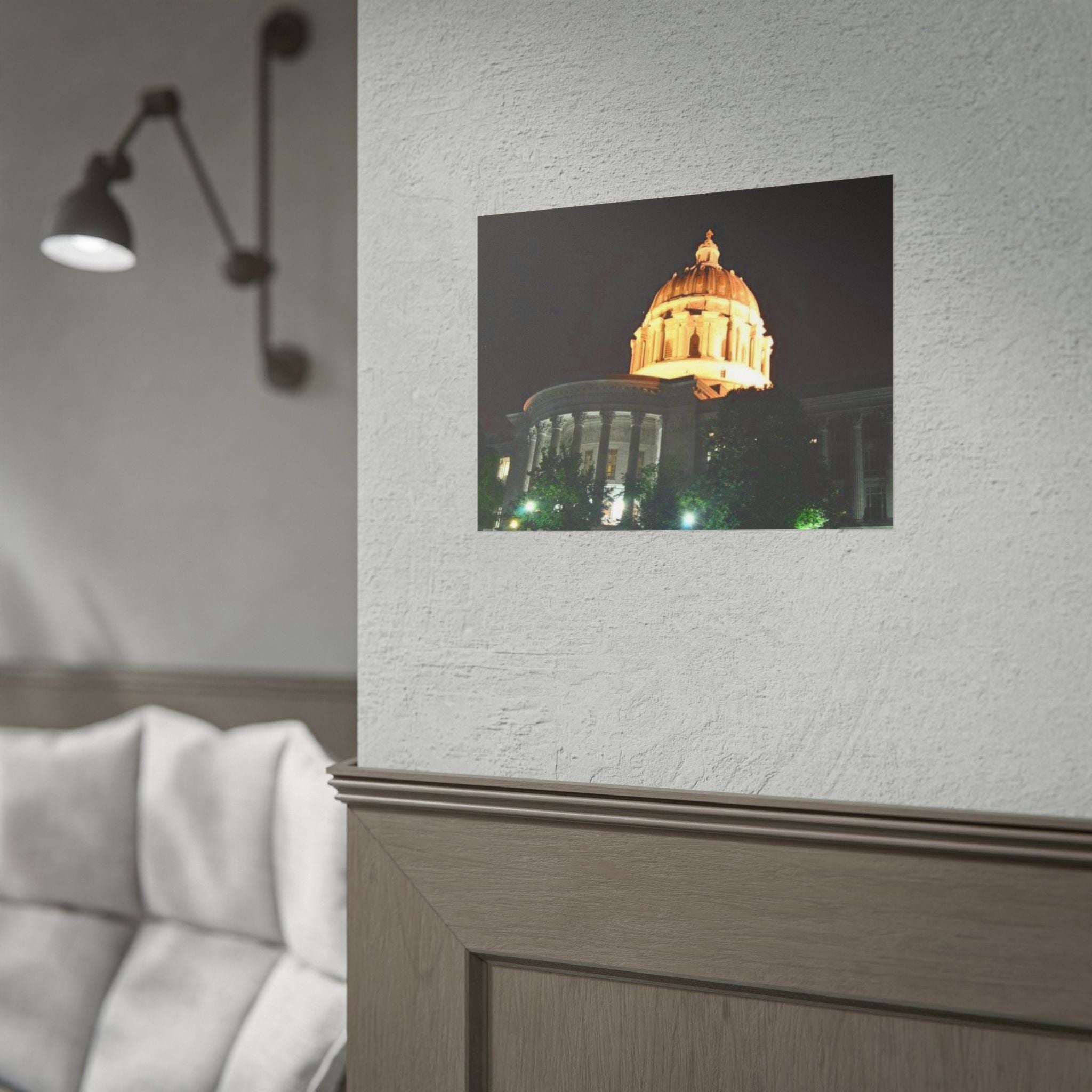 Nighttime Missouri Capitol Dome Rolled Poster — Illuminated Government Building Wall Art