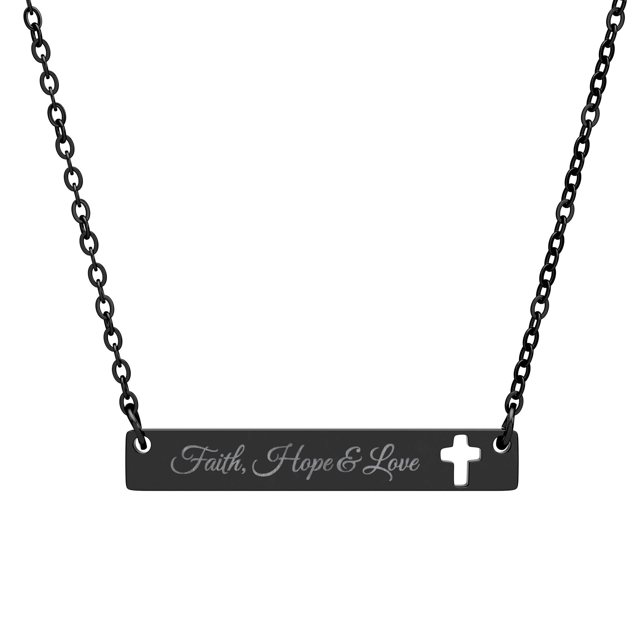 Personalize it! Engraved Cutout Cross Bar Necklace