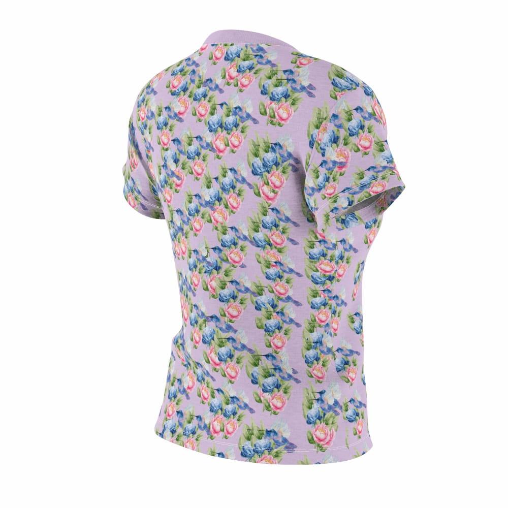 All-Over Print Tee — Vintage Flower and Hummingbird Pattern