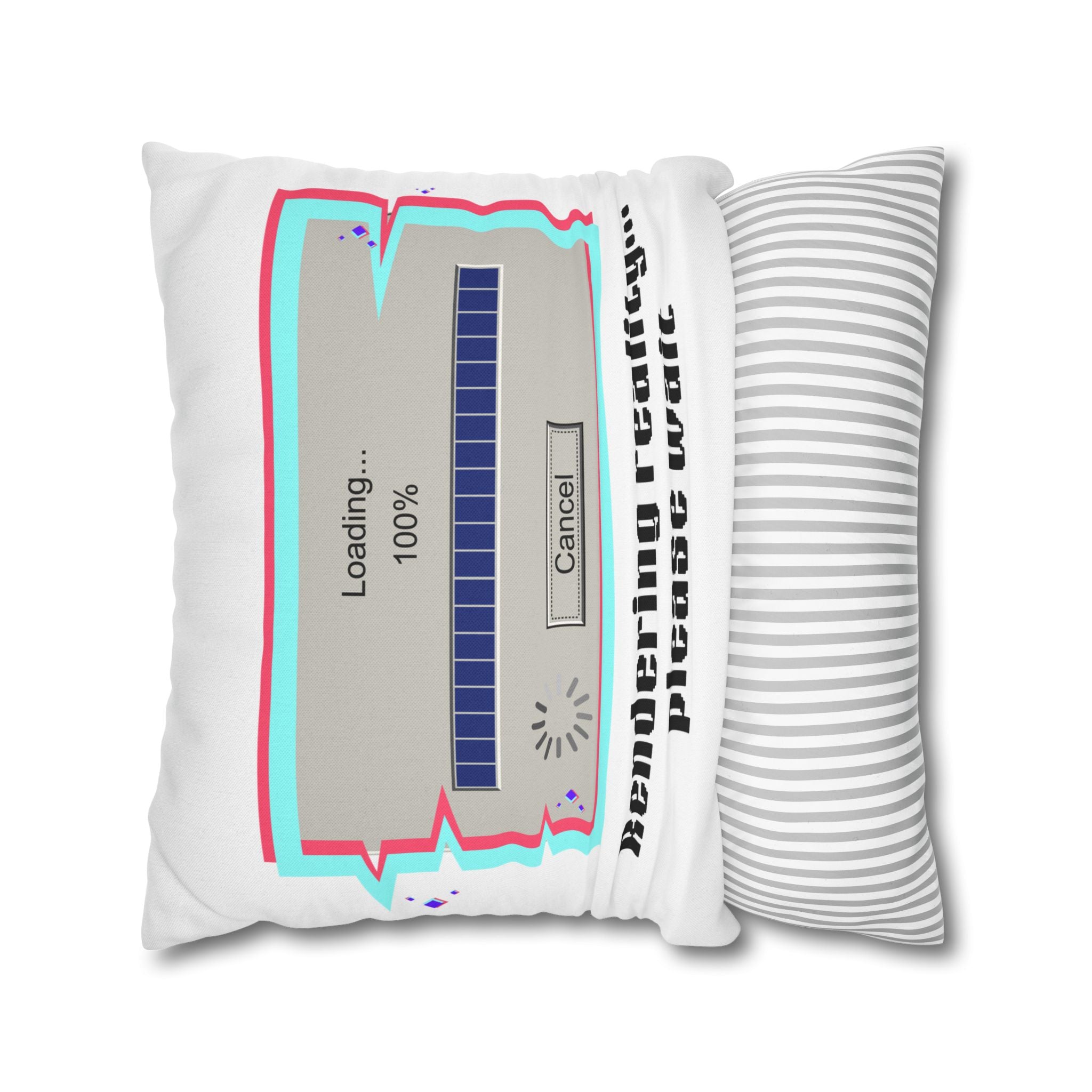 Square Pillowcase — "Rendering Reality... Please Wait" Retro Loading Bar Decorative Pillowcase
