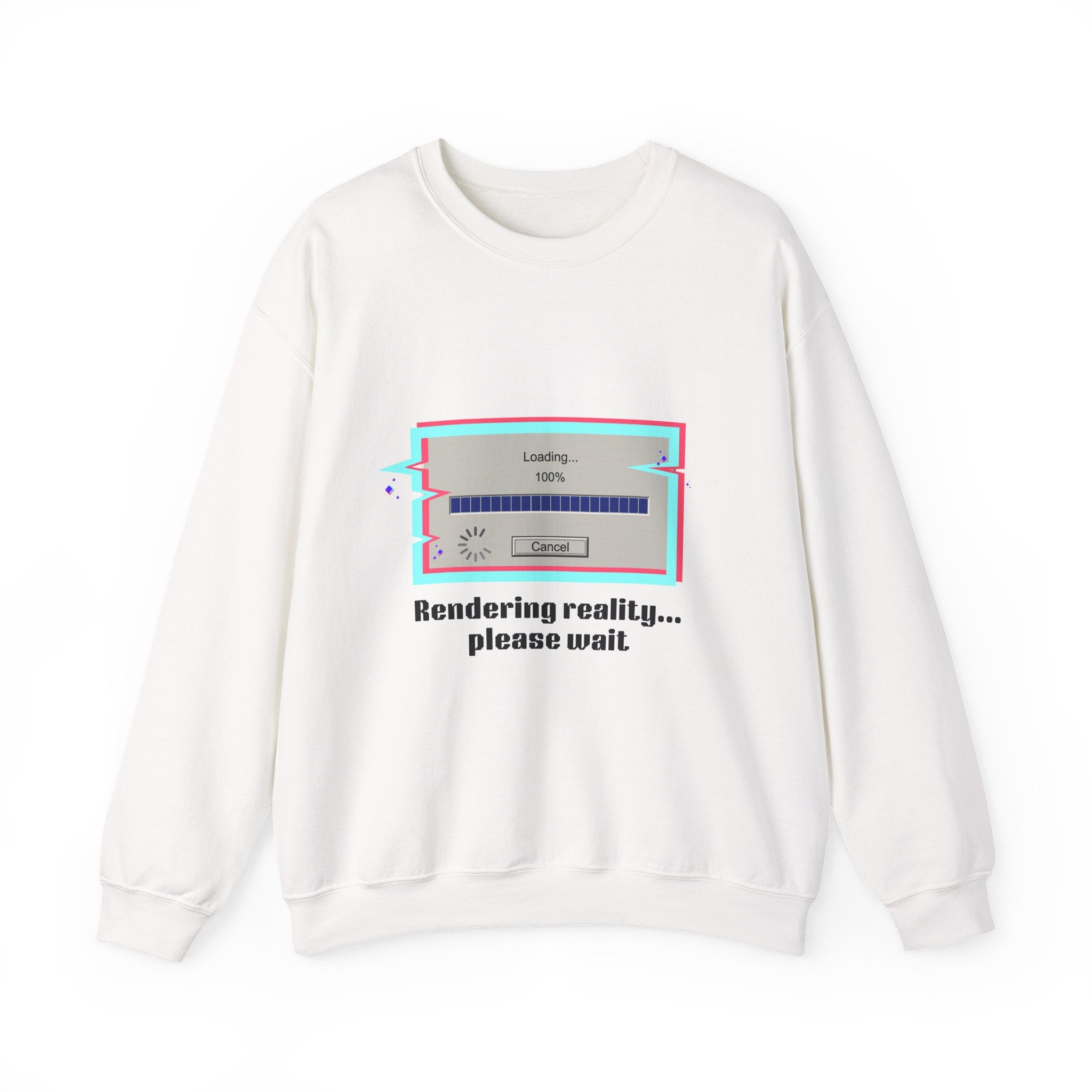 Crewneck Sweatshirt — "Rendering reality... please wait" Retro Loading Graphic