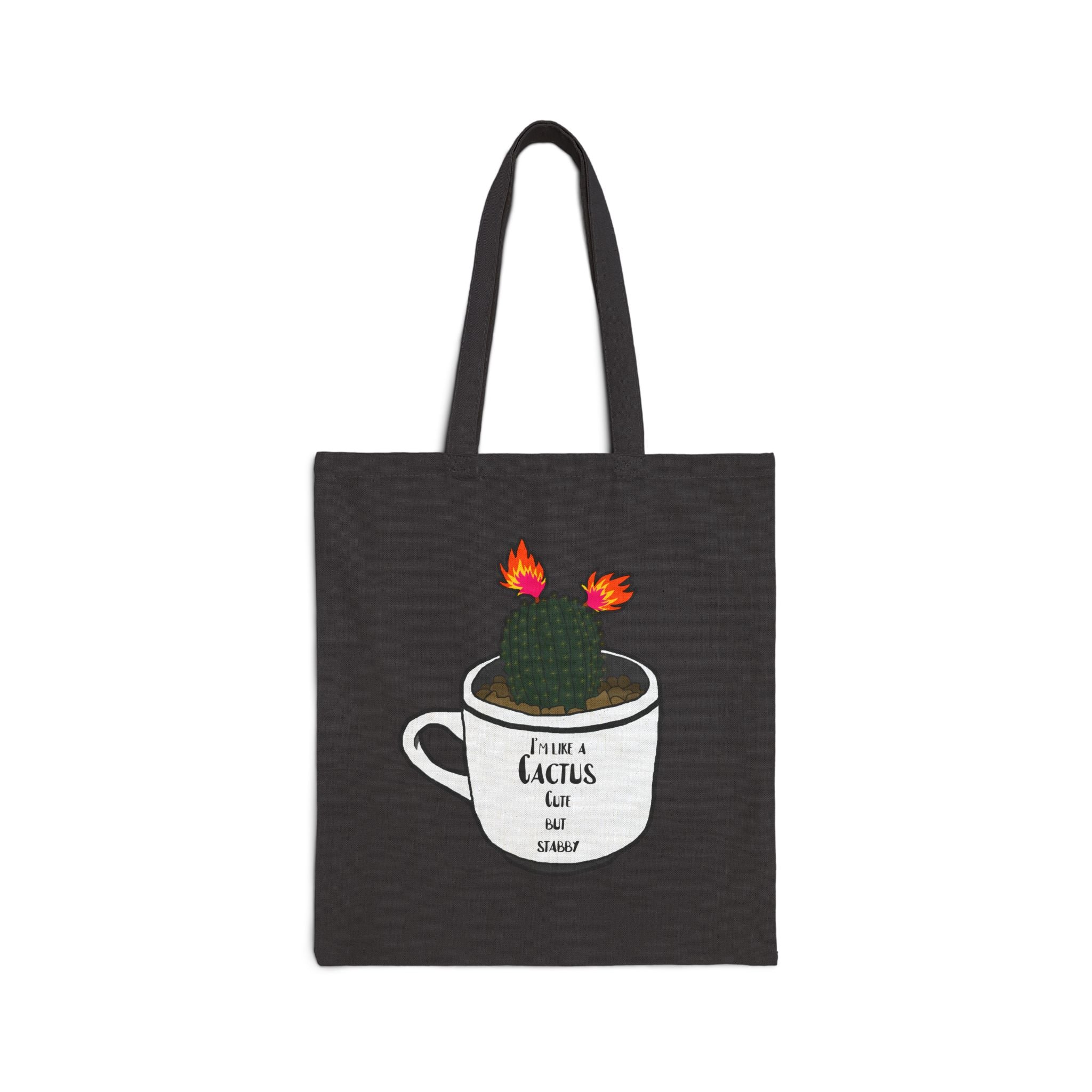 Tote Bag — 'I Like A Cactus' Cute Coffee Cup Cactus Canvas Tote
