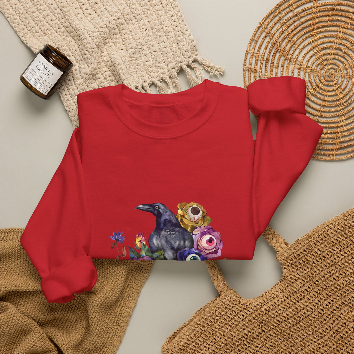 Surreal Raven & Wildflowers Crewneck Sweatshirt