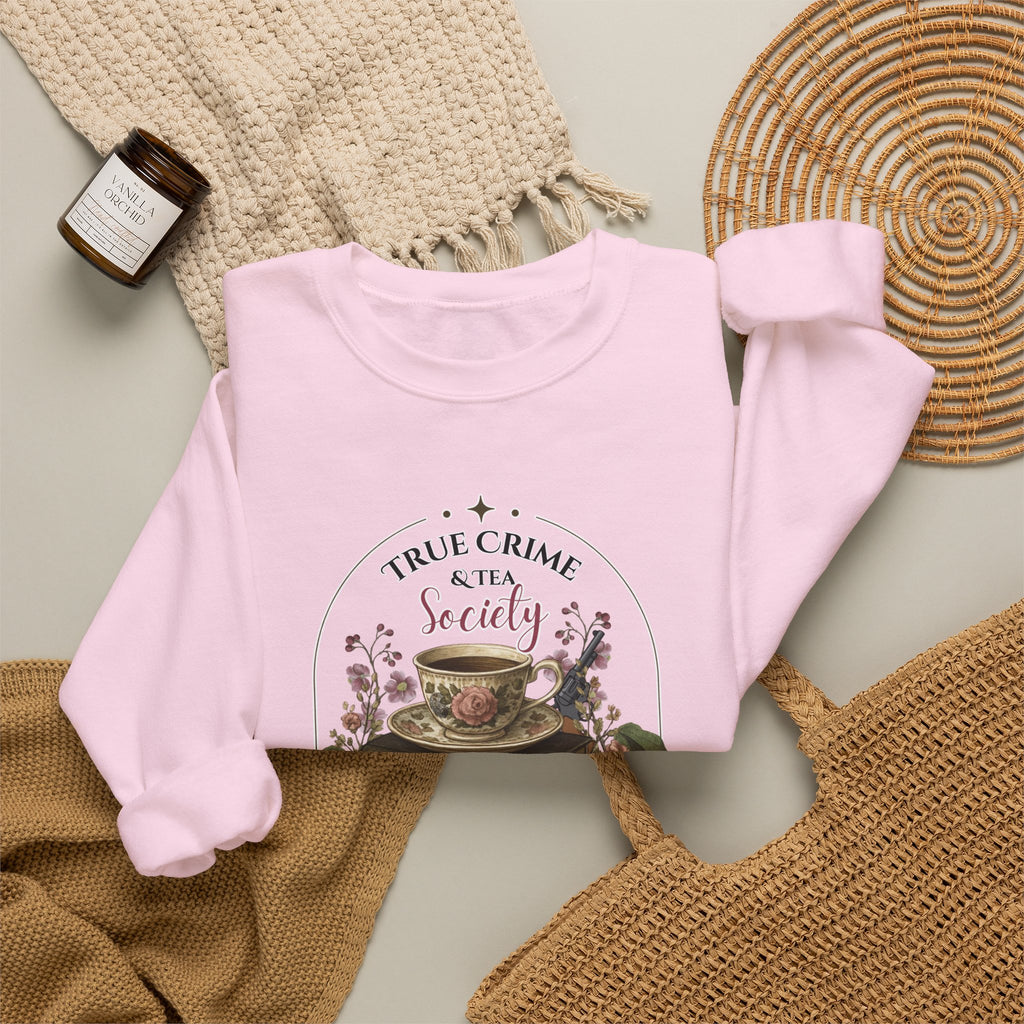 True Crime Book Club Sweatshirt — "True Crime & Tea" Vintage Stack Design