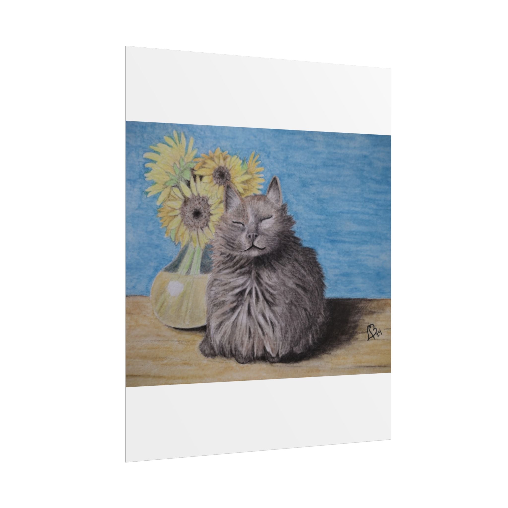 Cat with Sunflowers Poster — Rolled Art Print