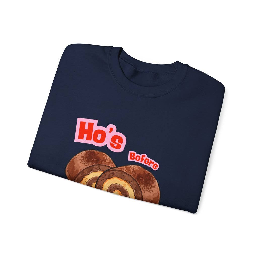 Crewneck Sweatshirt — "Ho's Before Bros" Food Pun Graphic