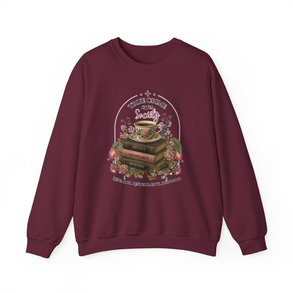 True Crime Book Club Sweatshirt — "True Crime & Tea" Vintage Stack Design