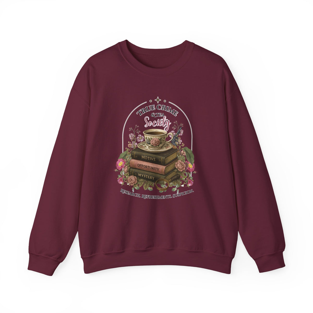 True Crime Book Club Sweatshirt — "True Crime & Tea" Vintage Stack Design