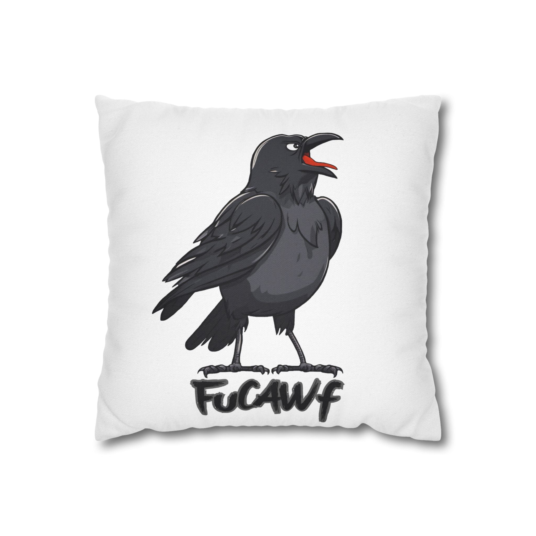 Crow Cartoon Pillowcase — "Fucawf" Raven Decorative Throw Pillow