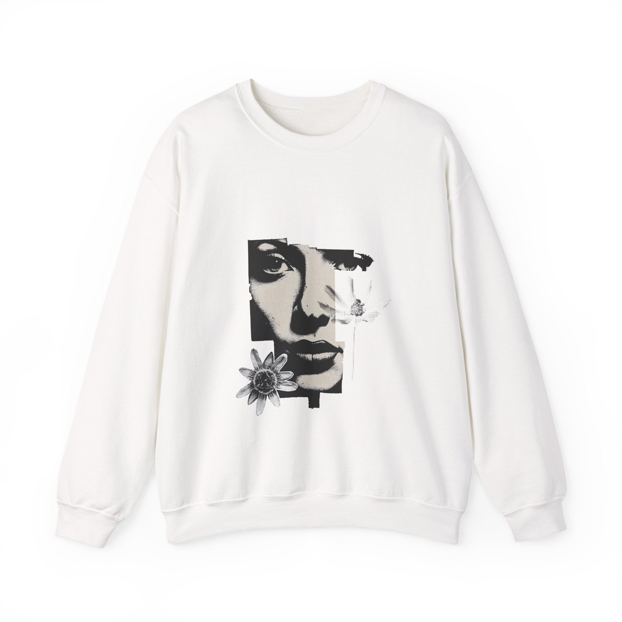 Collage Sweatshirt — Monochrome Floral Portrait Crewneck