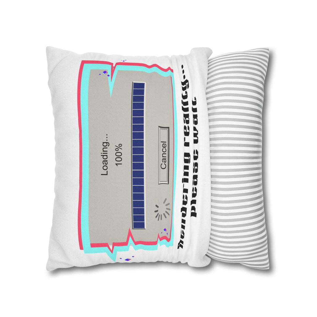 Square Pillowcase — "Rendering Reality... Please Wait" Retro Loading Bar Decorative Pillowcase