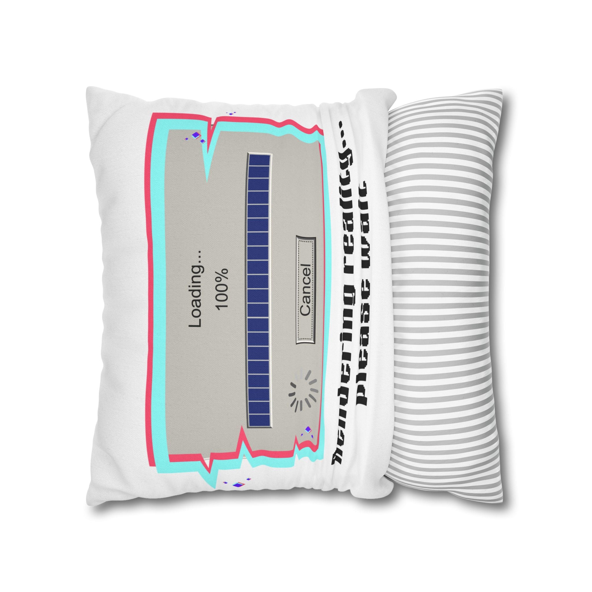Square Pillowcase — "Rendering Reality... Please Wait" Retro Loading Bar Decorative Pillowcase