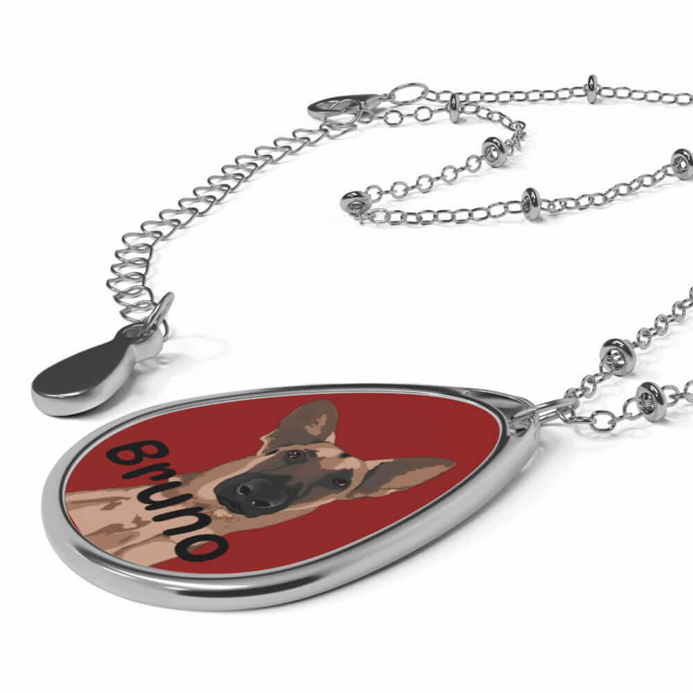 Custom Pet Portrait Oval Necklace – Personalized Dog Name Pendant