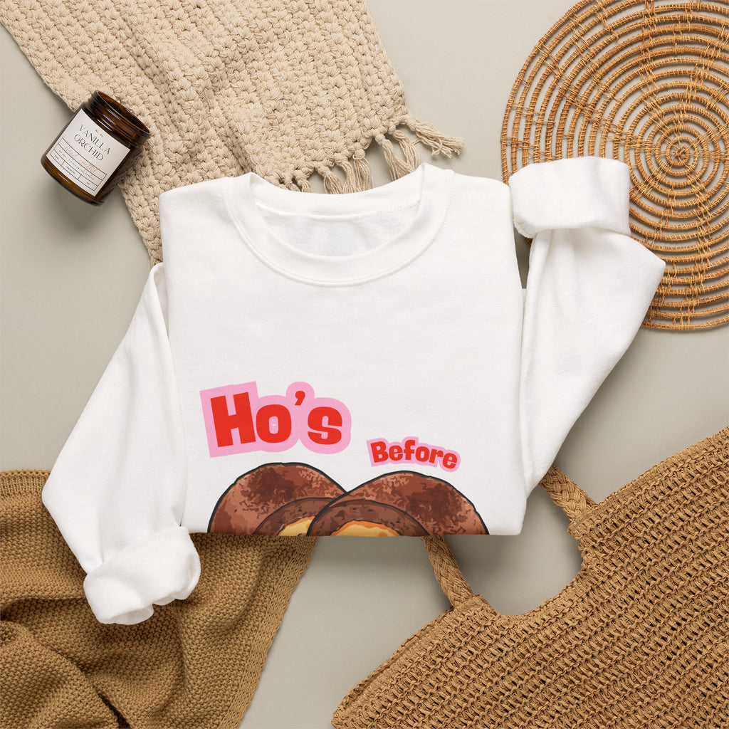 Crewneck Sweatshirt — "Ho's Before Bros" Food Pun Graphic