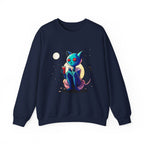 Alien Cat Crewneck Sweatshirt — Neon Cosmic Cat Graphic