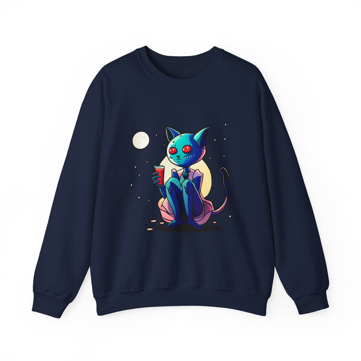 Alien Cat Crewneck Sweatshirt — Neon Cosmic Cat Graphic