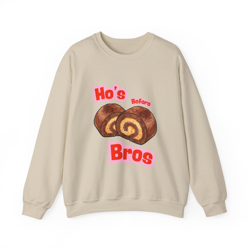 Crewneck Sweatshirt — "Ho's Before Bros" Food Pun Graphic