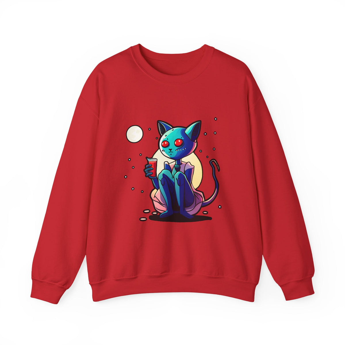 Alien Cat Crewneck Sweatshirt — Neon Cosmic Cat Graphic