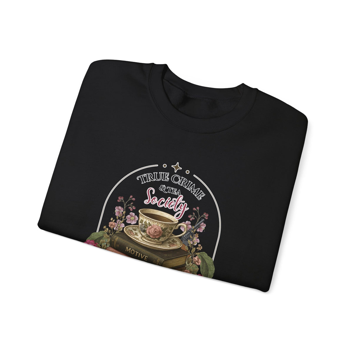 True Crime Book Club Sweatshirt — "True Crime & Tea" Vintage Stack Design