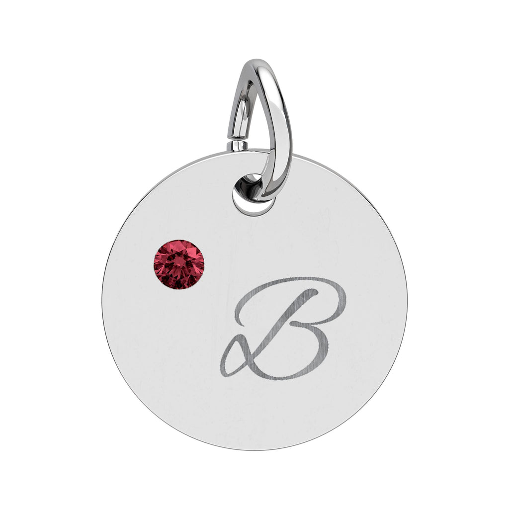 Personalize it!  Birthstone Circle Charm — Engraved Initial Pendant