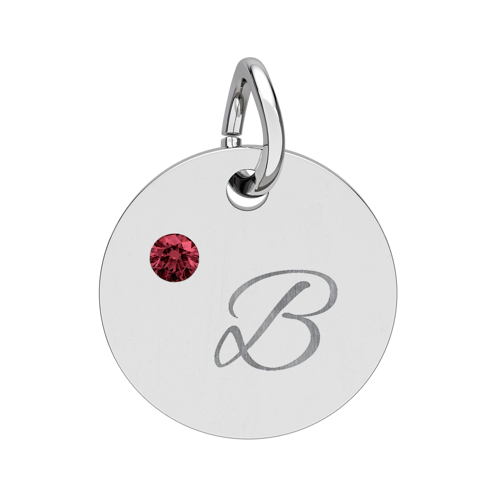 Personalize it!  Birthstone Circle Charm — Engraved Initial Pendant