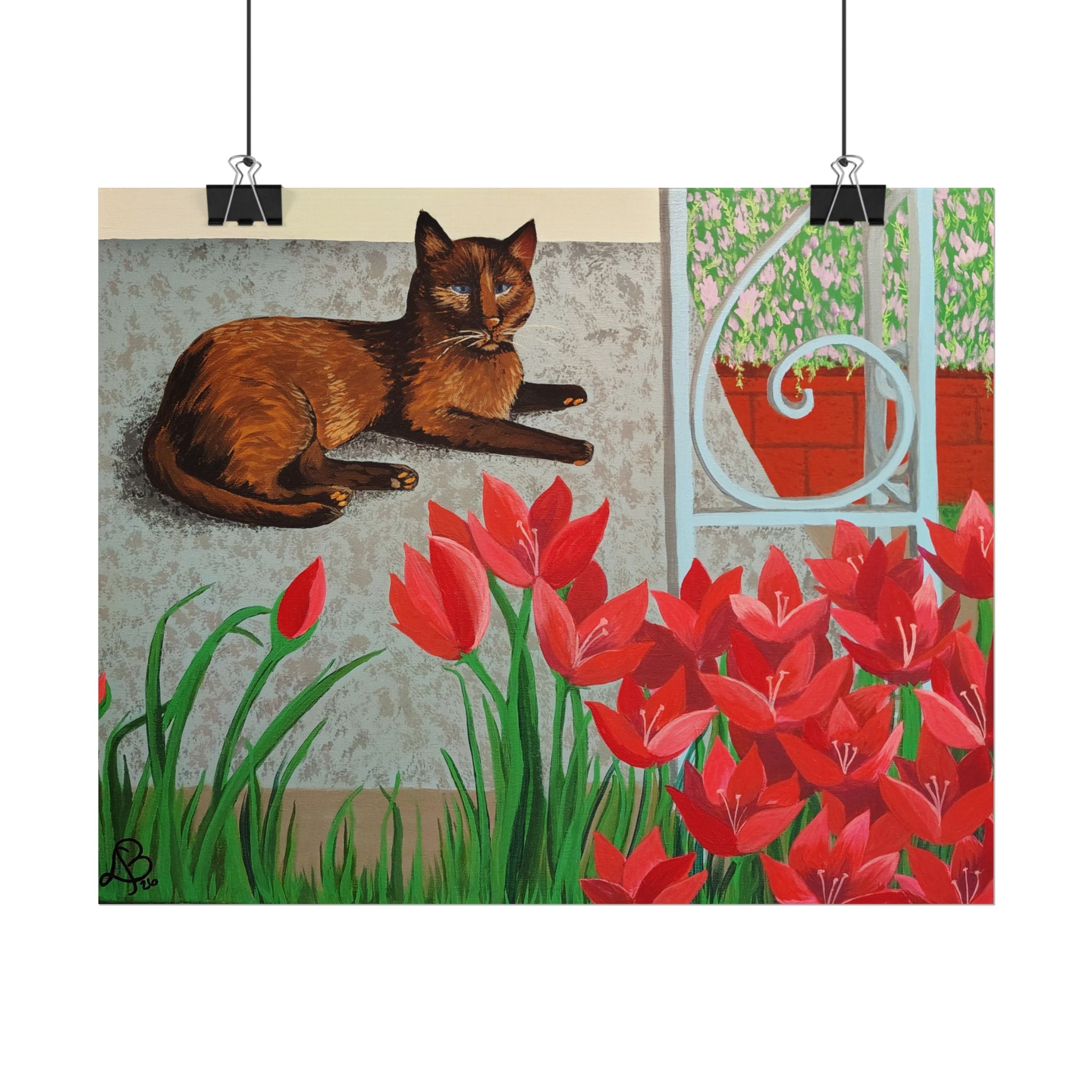 'Chillin' Cat and Flowers' Rolled Poster — Wall Art Print